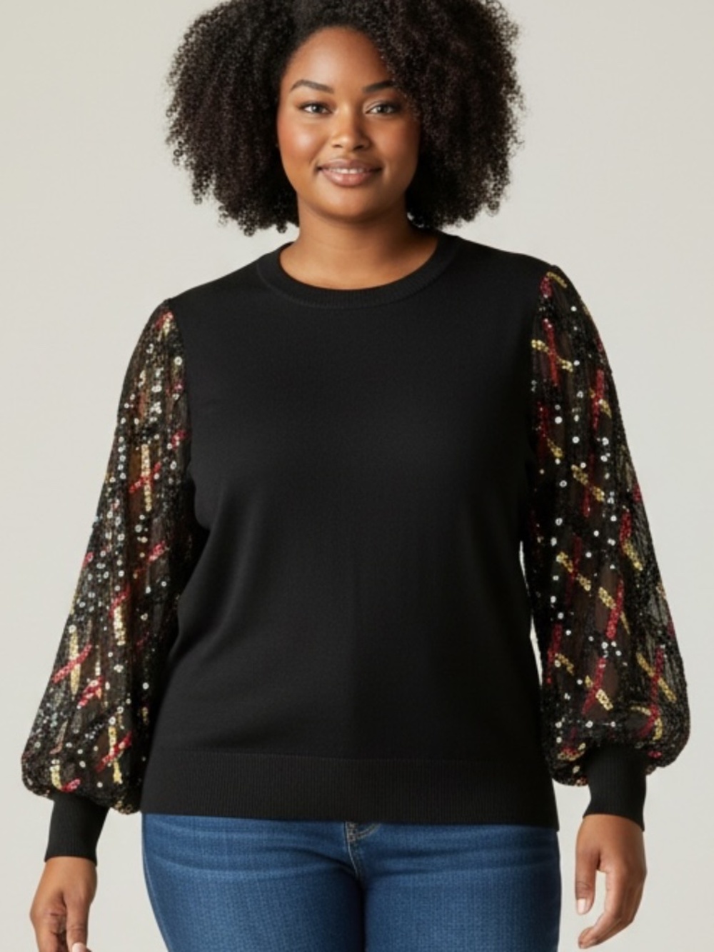 Joseph A. Black Rayon Knit Multicolored Sequin Mesh Long Sleeve Sweater Size XL